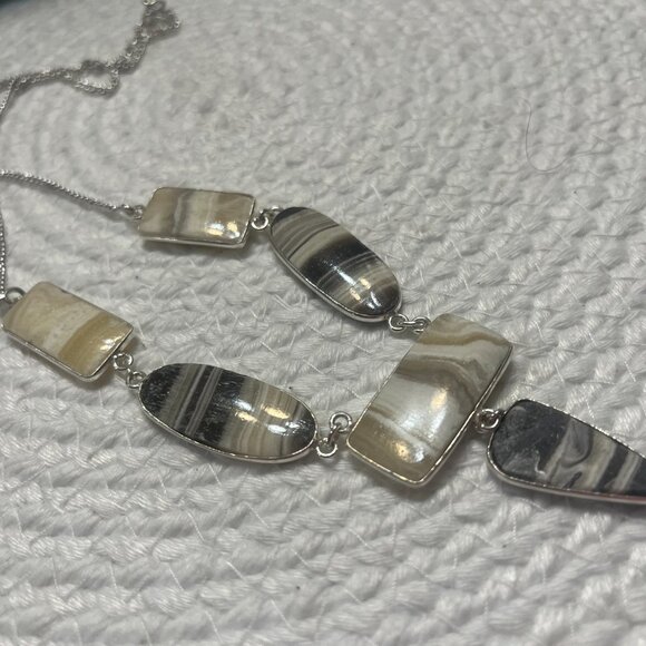Beautiful ZEBRA CALCITE Handmade Sterling 925 Necklace Size 23" #578D - Picture 3 of 3